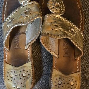 Jack Rogers Tan Leather Sandals with Whipstitch Detail Sz 7